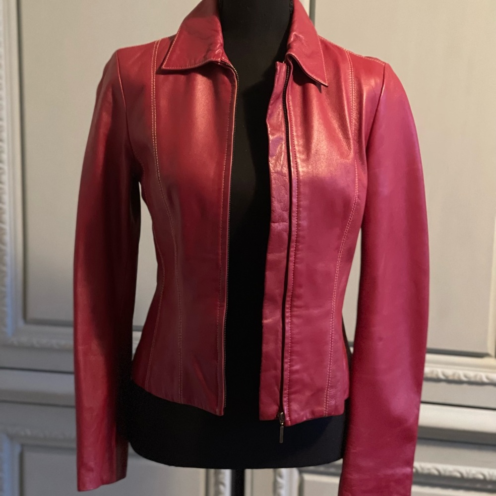 MNG red authentic lamb leather